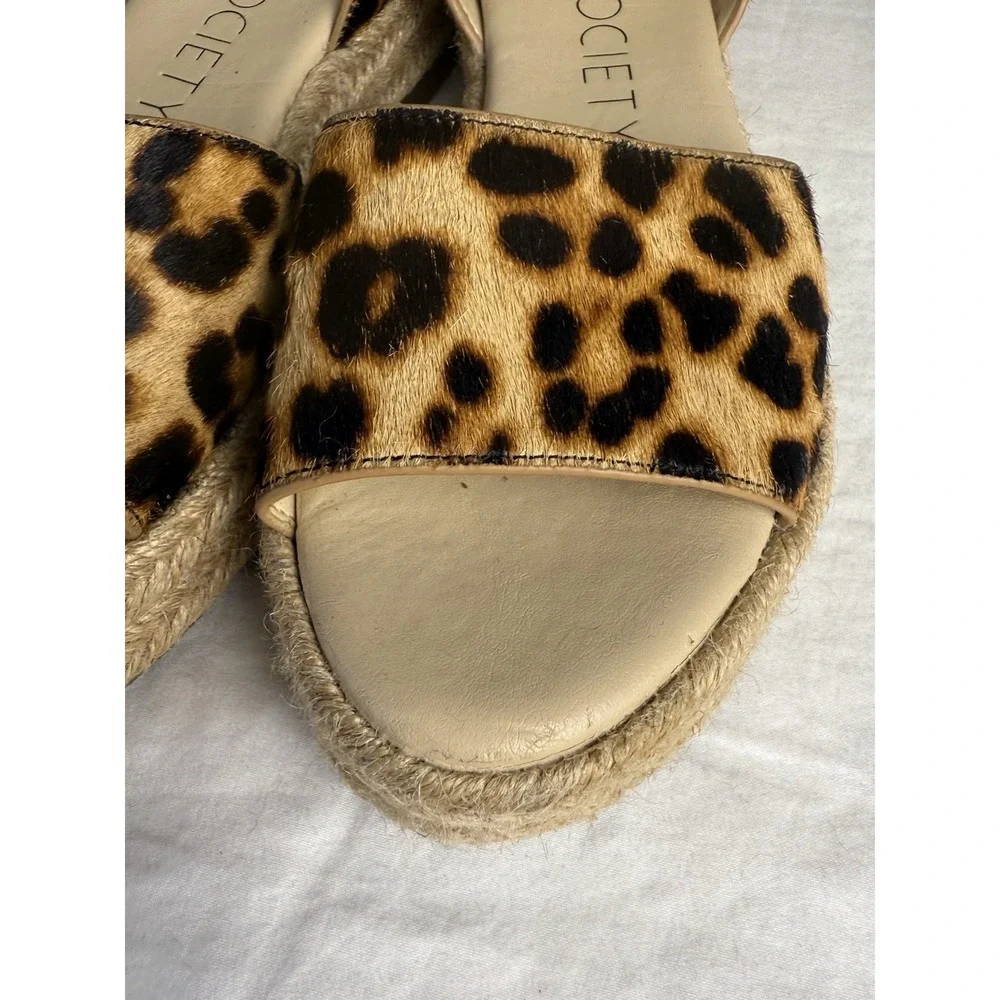 Sole Society‎ Sandals Espadrilles Platform Leopard Print Brown Cow Hair Size 7M